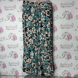 Elisa pants flare flowers black blue white Floral Print flowy wide leg